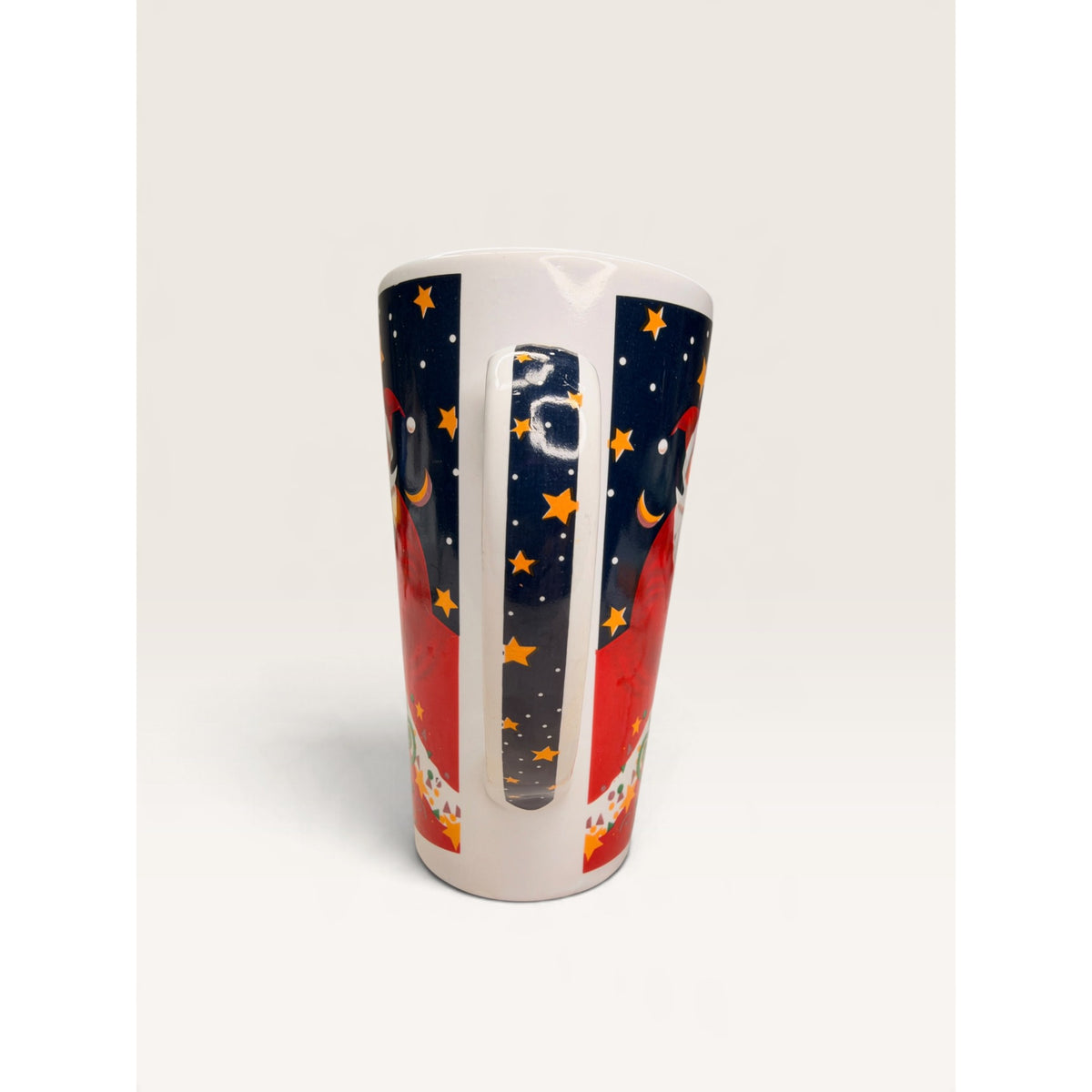 Christmas Santa Trumpet Night Sky Tall Stoneware Latte Mug 6 Inch Vintage 1990s