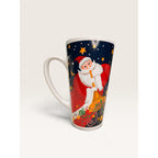Christmas Santa Trumpet Night Sky Tall Stoneware Latte Mug 6 Inch Vintage 1990s