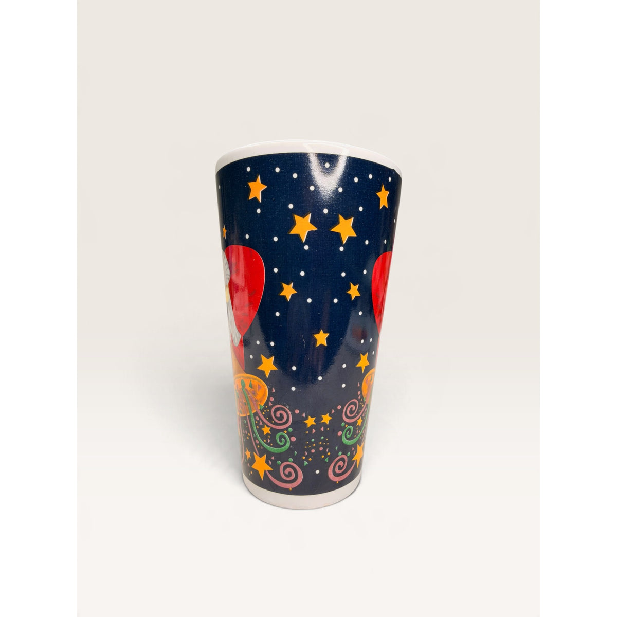 Christmas Santa Trumpet Night Sky Tall Stoneware Latte Mug 6 Inch Vintage 1990s