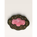 Pink Glass Cabochon Brooch Brass Flower Filigree C Clasp Vintage