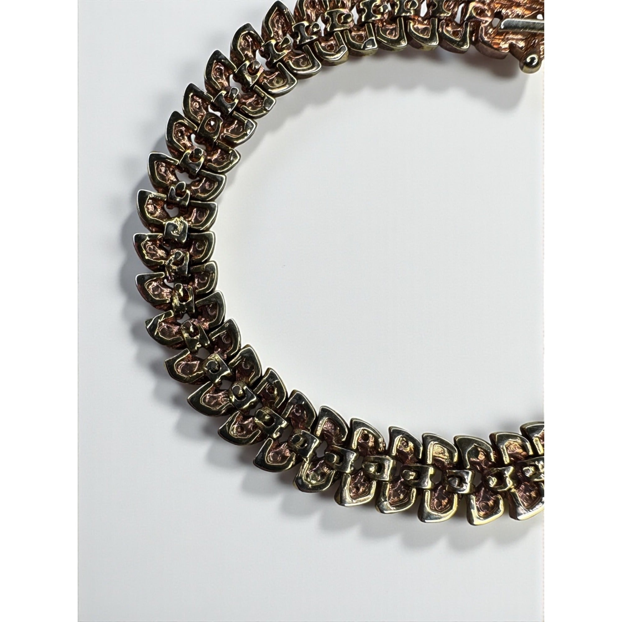 B Signed Chevron Leaf Tennis Bracelet Diamond Accent Gold Tone 1990s