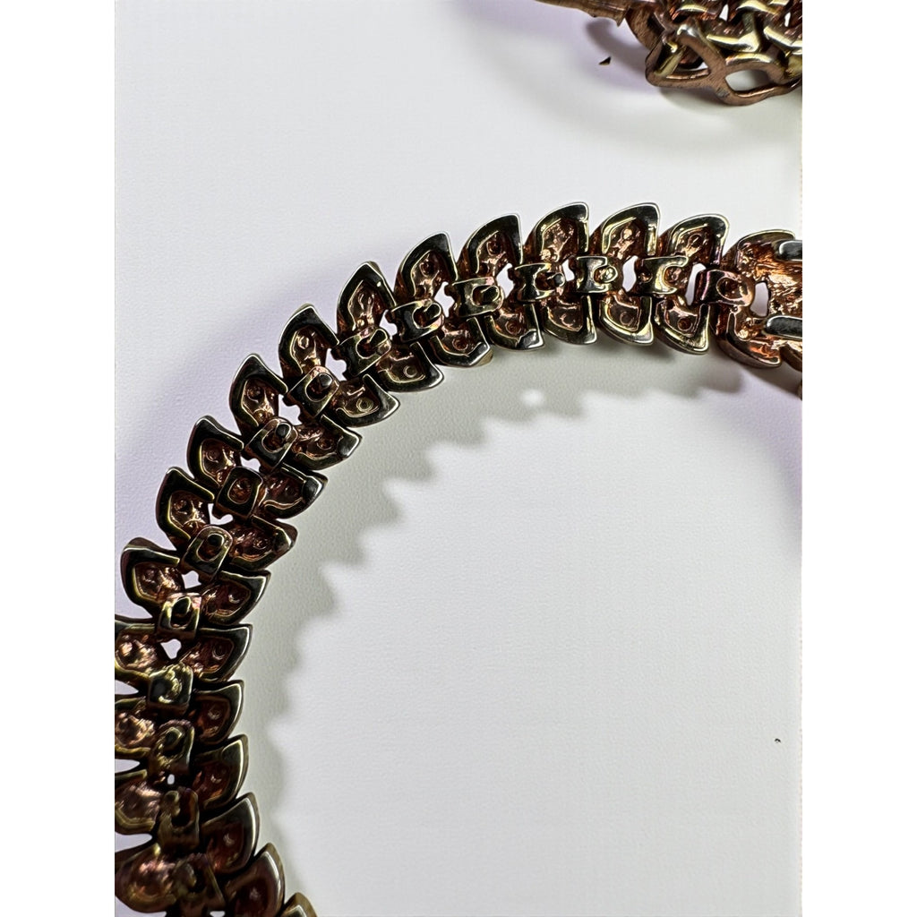 B Signed Chevron Leaf Tennis Bracelet Diamond Accent Gold Tone 1990s