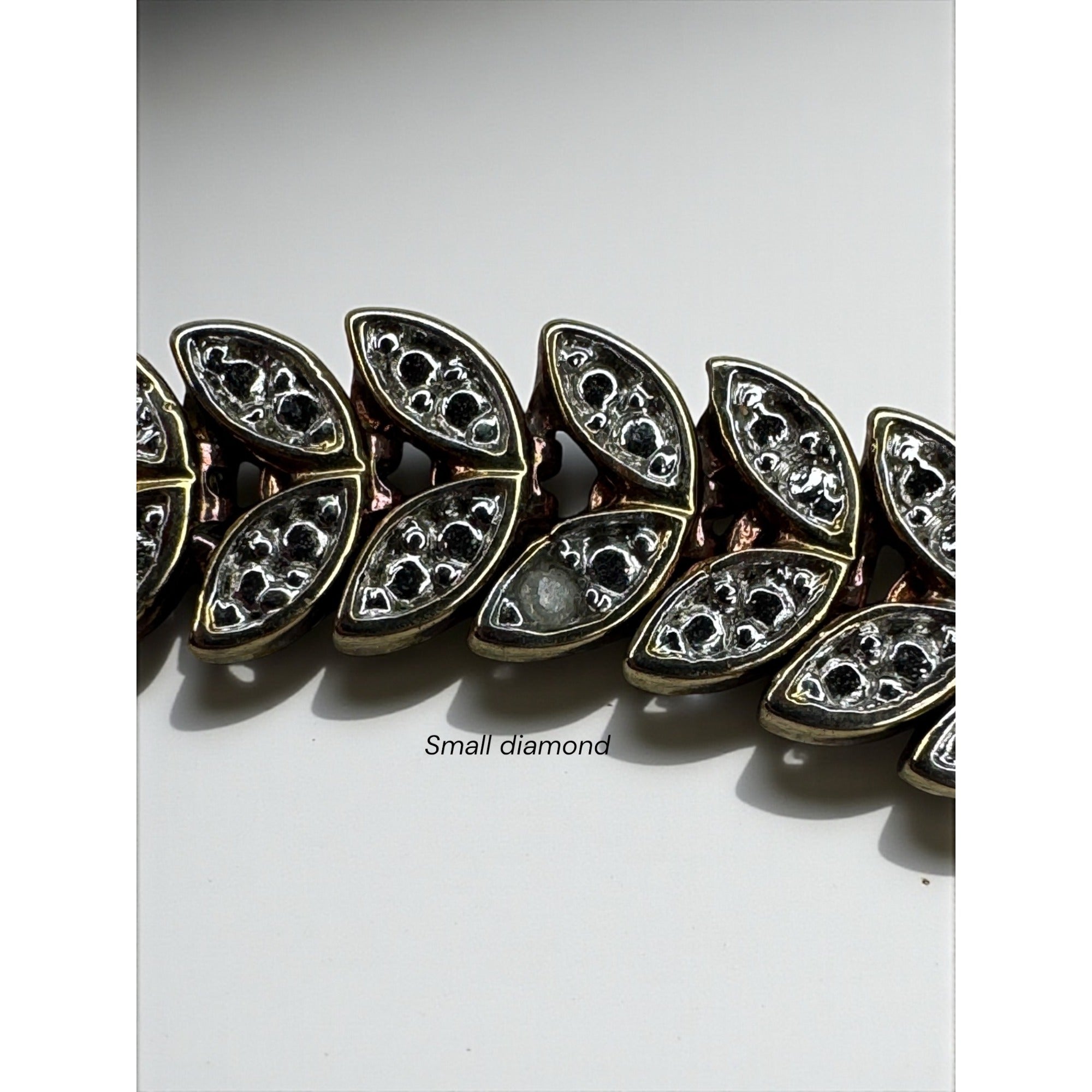 B Signed Chevron Leaf Tennis Bracelet Diamond Accent Gold Tone 1990s