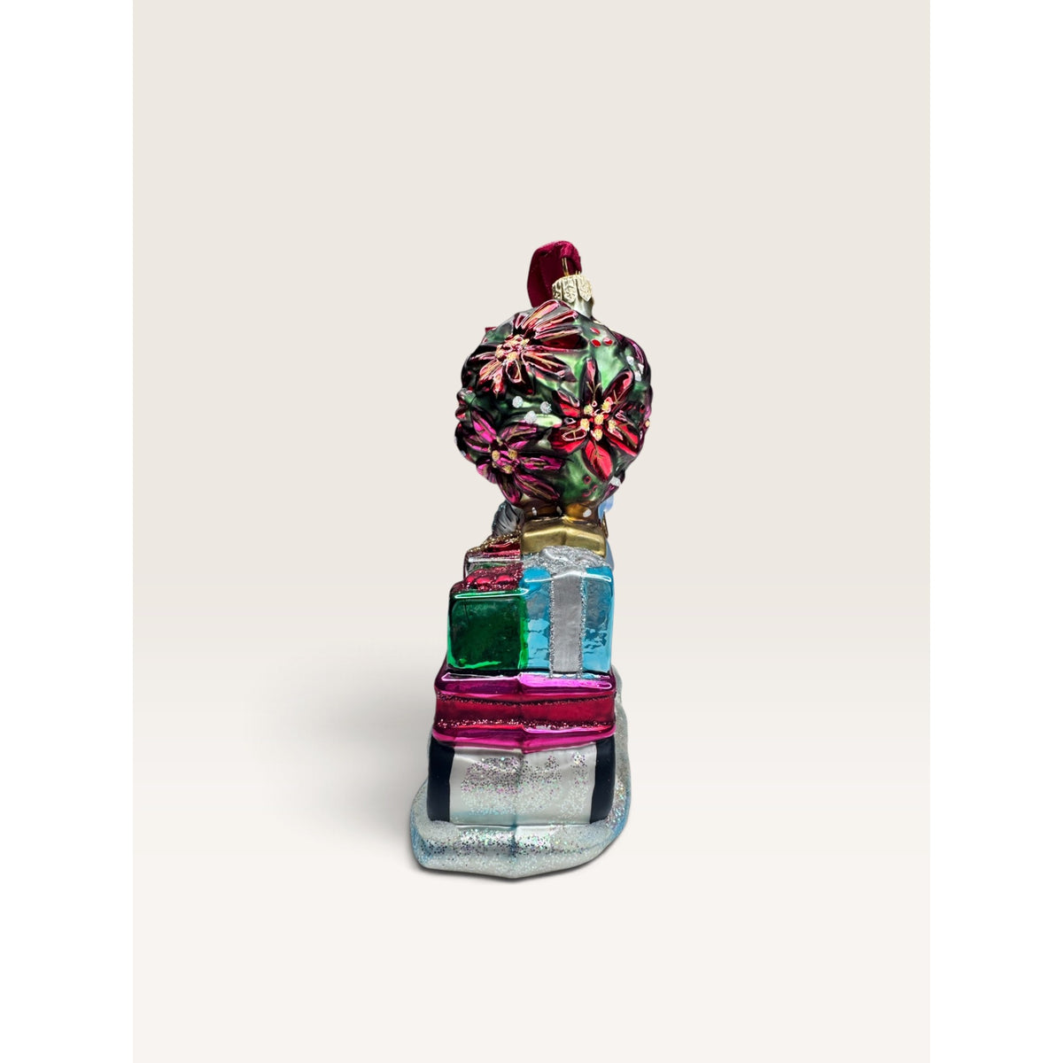 Radio Flyer Wagon Boy Poinsettia Tree Blown Glass Christmas Ornament 2002