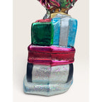 Radio Flyer Wagon Boy Poinsettia Tree Blown Glass Christmas Ornament 2002