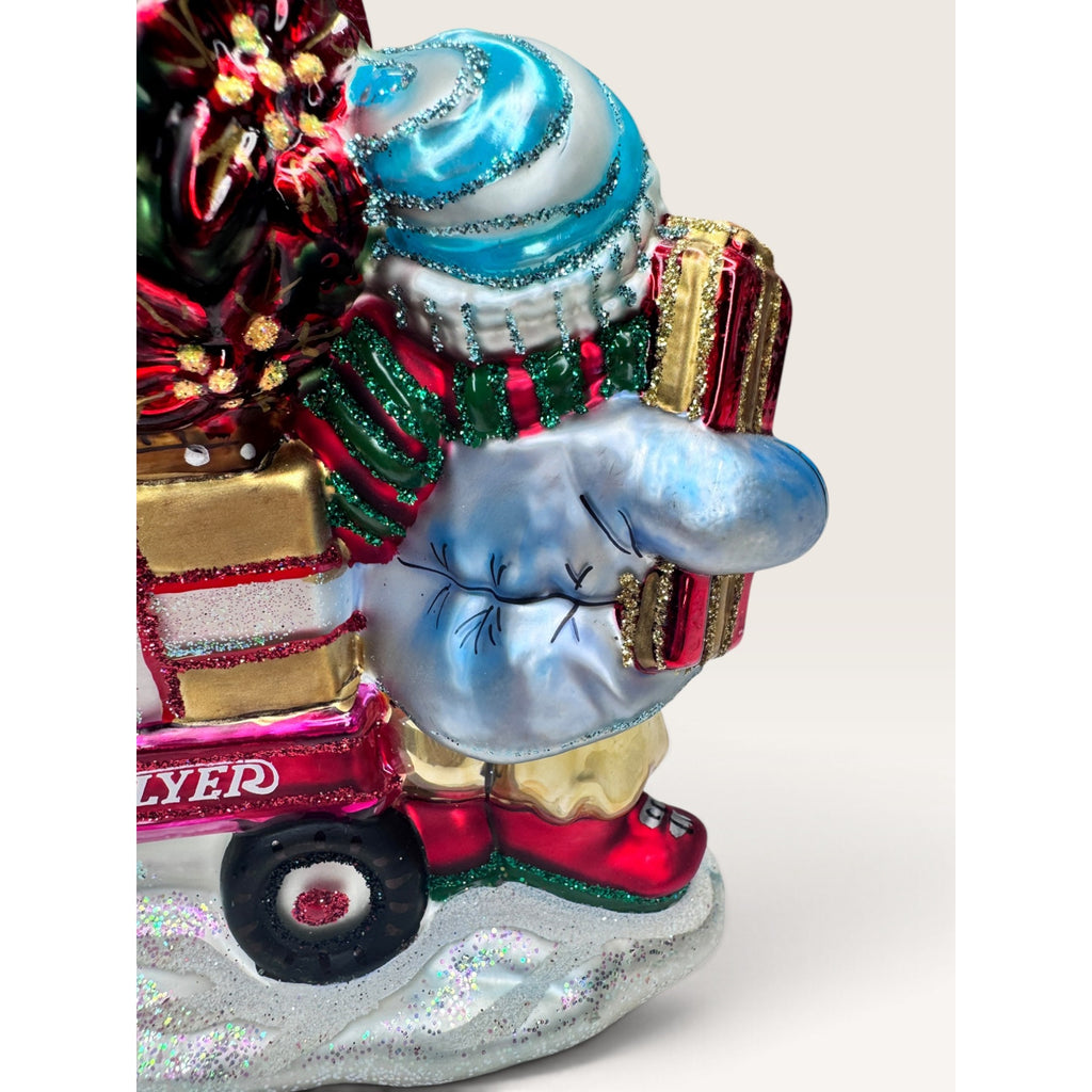 Radio Flyer Wagon Boy Poinsettia Tree Blown Glass Christmas Ornament 2002