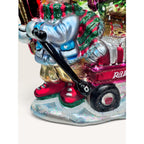 Radio Flyer Wagon Boy Poinsettia Tree Blown Glass Christmas Ornament 2002