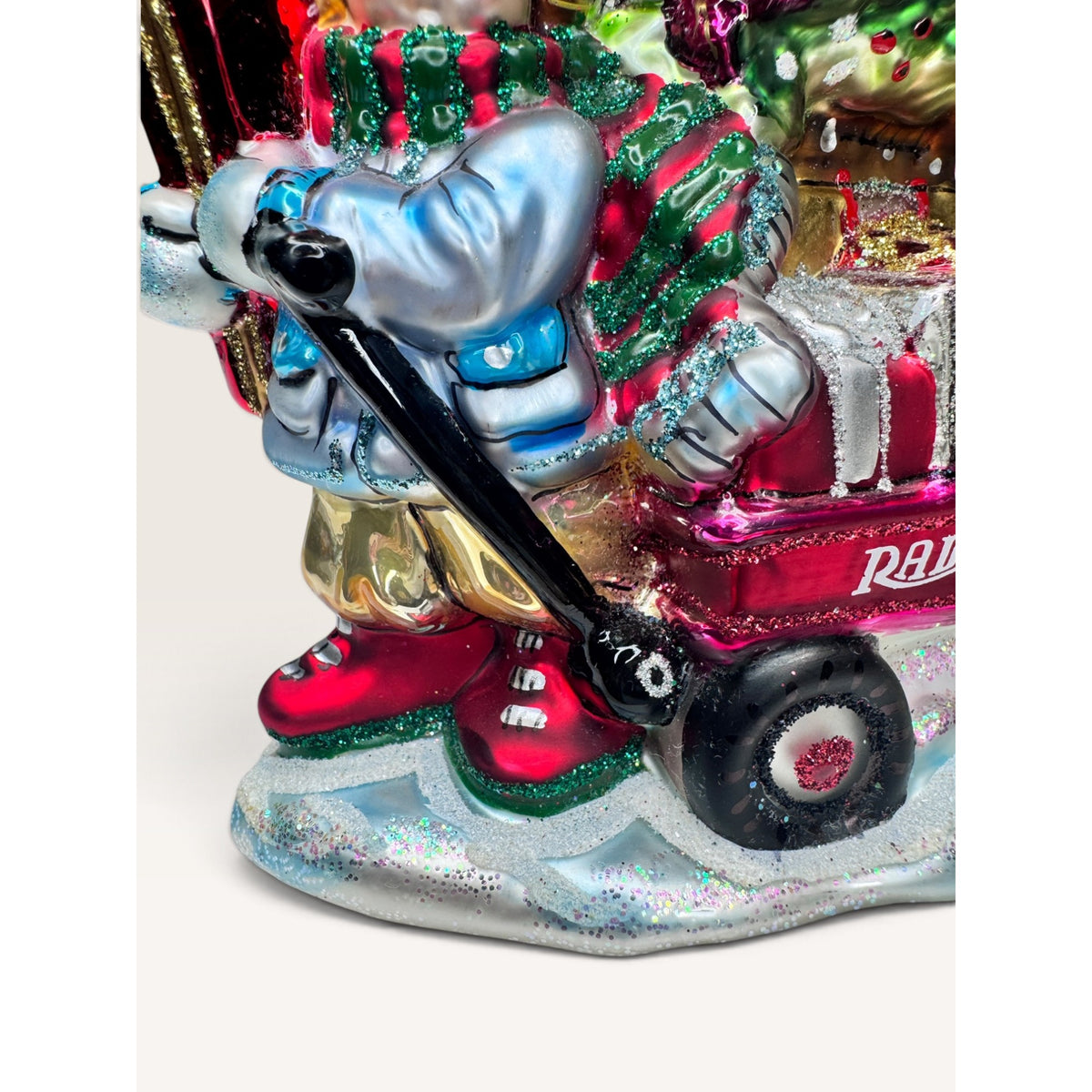 Radio Flyer Wagon Boy Poinsettia Tree Blown Glass Christmas Ornament 2002