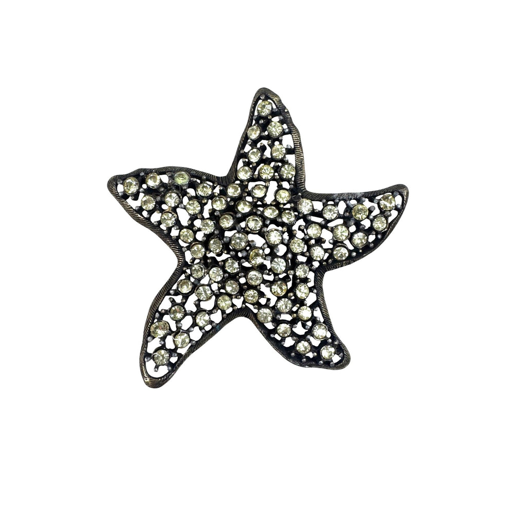 Weiss Starfish Brooch Yellow Crystal Gold Tone 1960s Vintage