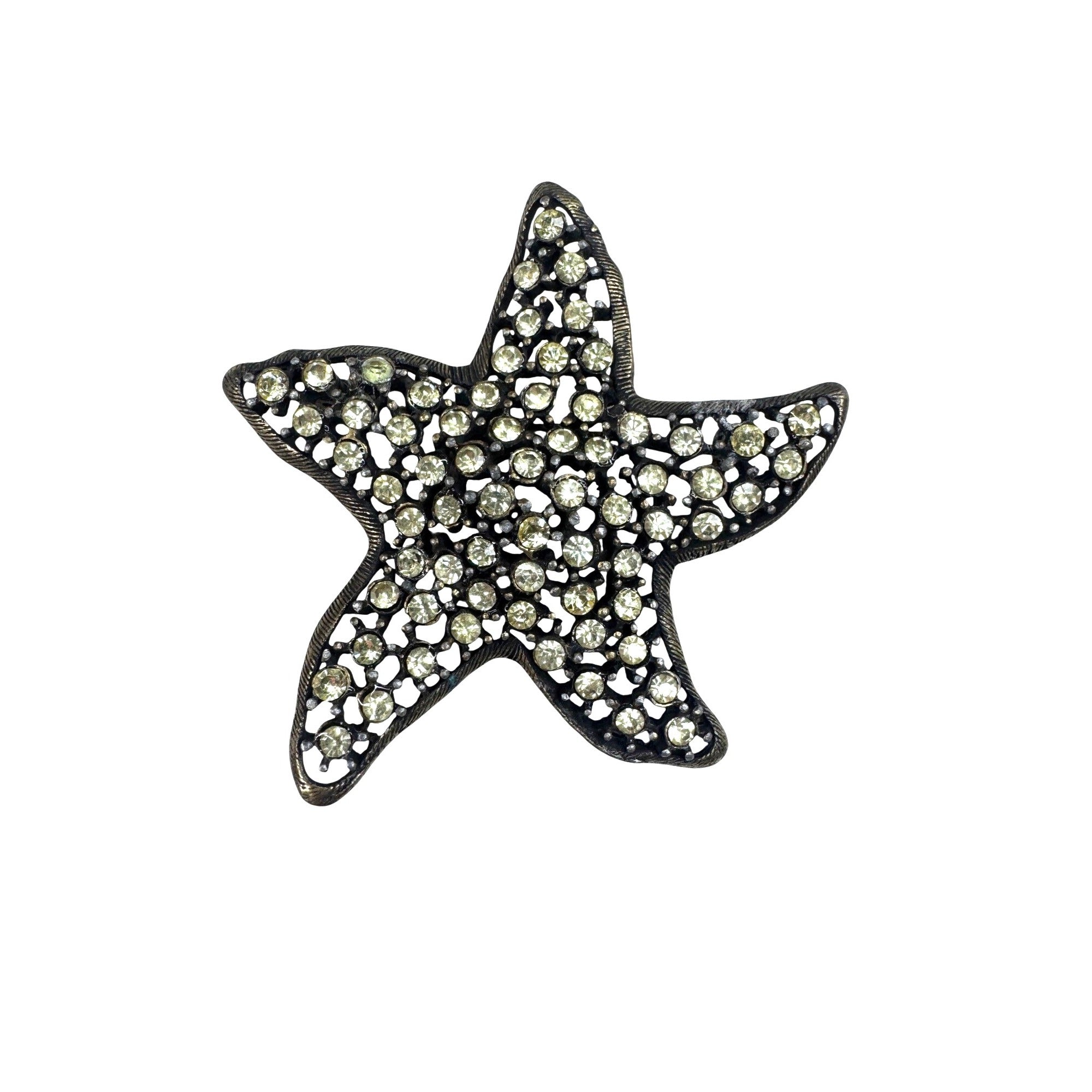 Weiss Starfish Brooch Yellow Crystal Gold Tone 1960s Vintage