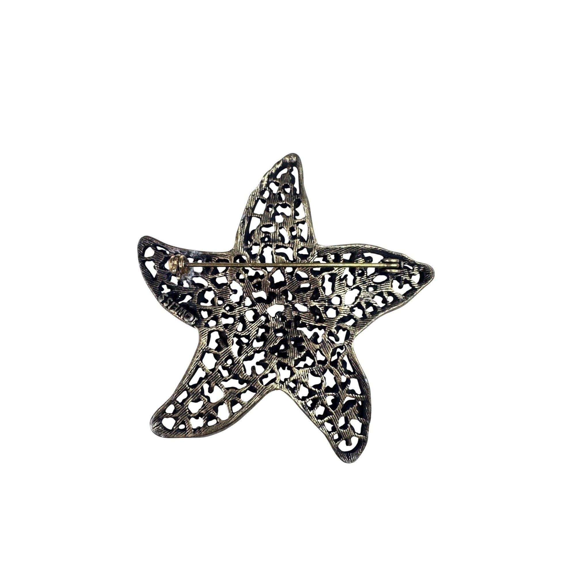 Weiss Starfish Brooch Yellow Crystal Gold Tone 1960s Vintage