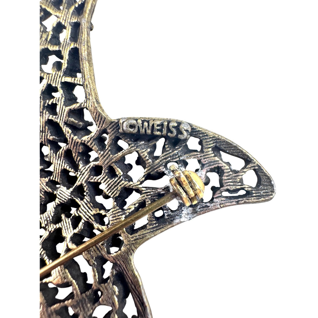 Weiss Starfish Brooch Yellow Crystal Gold Tone 1960s Vintage