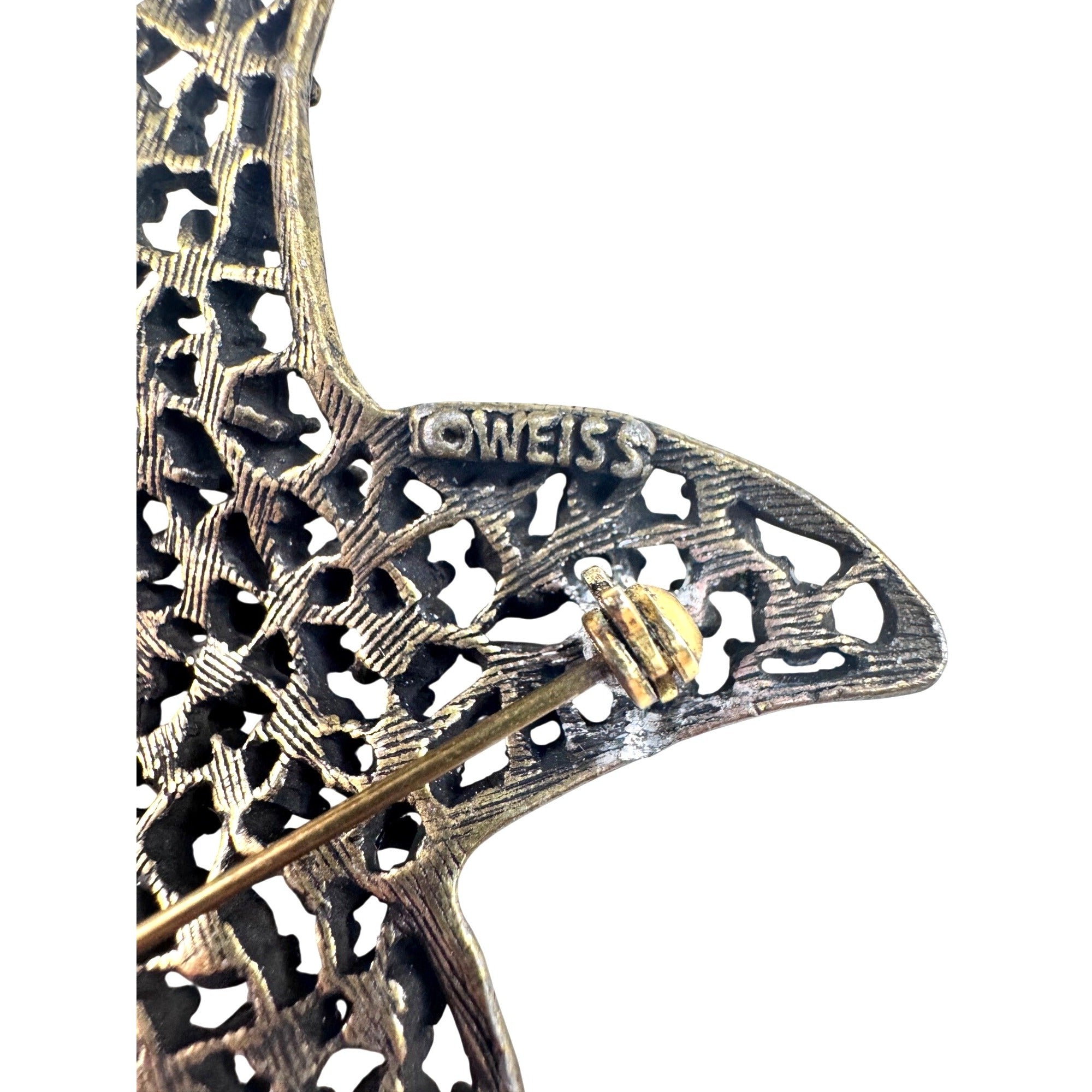 Weiss Starfish Brooch Yellow Crystal Gold Tone 1960s Vintage