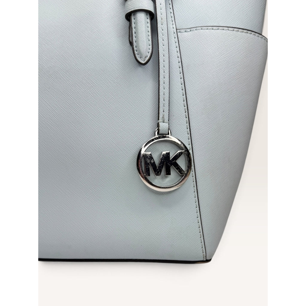 Michael Kors Charlotte Large Saffiano Leather Top Zip Tote Shoulder Bag Pale Blue