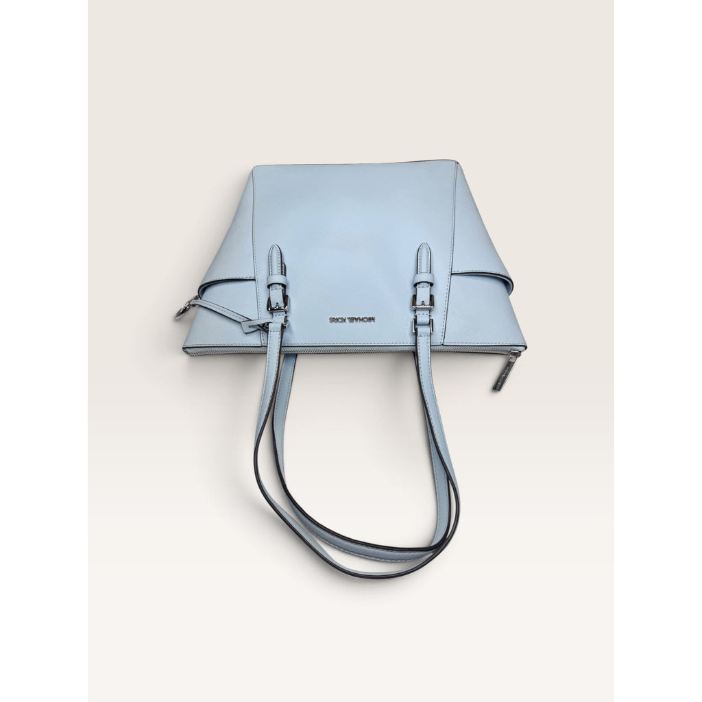 Michael Kors Charlotte Large Saffiano Leather Top Zip Tote Shoulder Bag Pale Blue