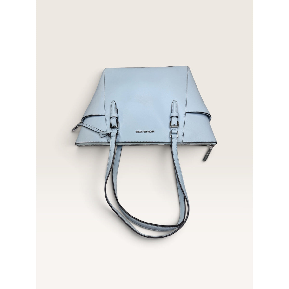 Michael Kors Charlotte Large Saffiano Leather Top Zip Tote Shoulder Bag Pale Blue