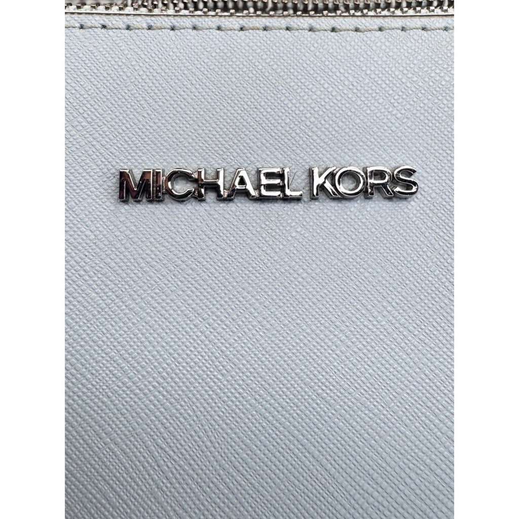 Michael Kors Charlotte Large Saffiano Leather Top Zip Tote Shoulder Bag Pale Blue