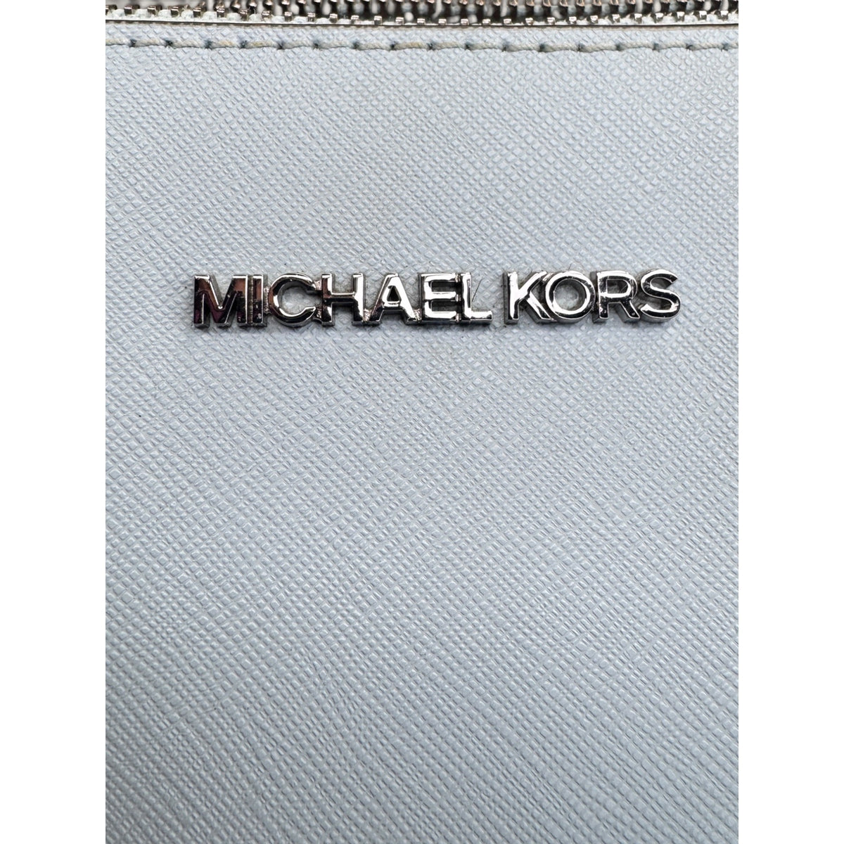 Michael Kors Charlotte Large Saffiano Leather Top Zip Tote Shoulder Bag Pale Blue