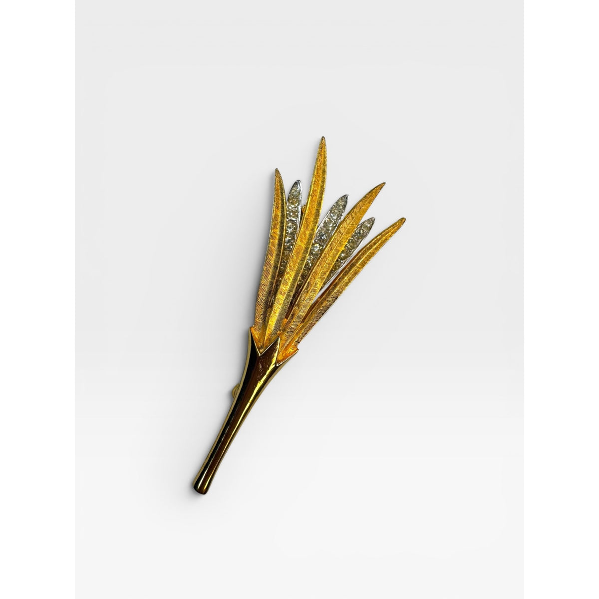 PIM Piscitelli Two Tone Wheat Sheaf Brooch Gold Silver Tone Spray Pin 1950s