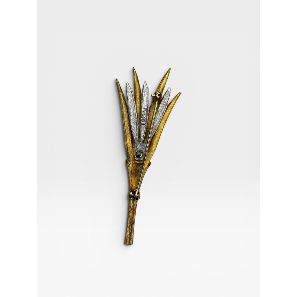 PIM Piscitelli Two Tone Wheat Sheaf Brooch Gold Silver Tone Spray Pin 1950s