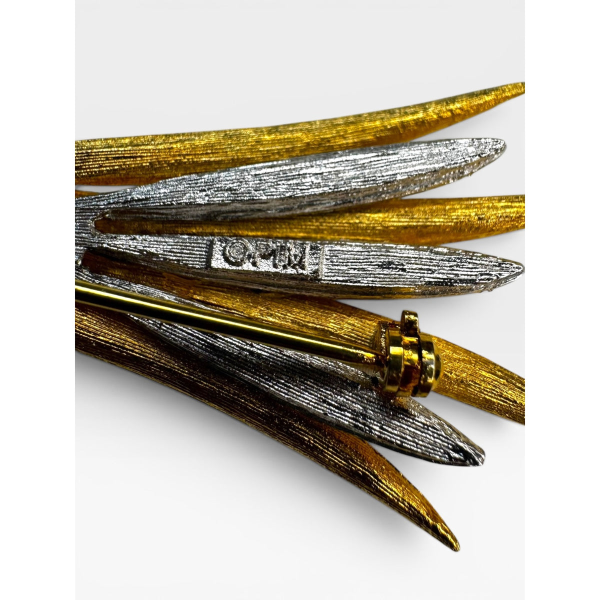 PIM Piscitelli Two Tone Wheat Sheaf Brooch Gold Silver Tone Spray Pin 1950s