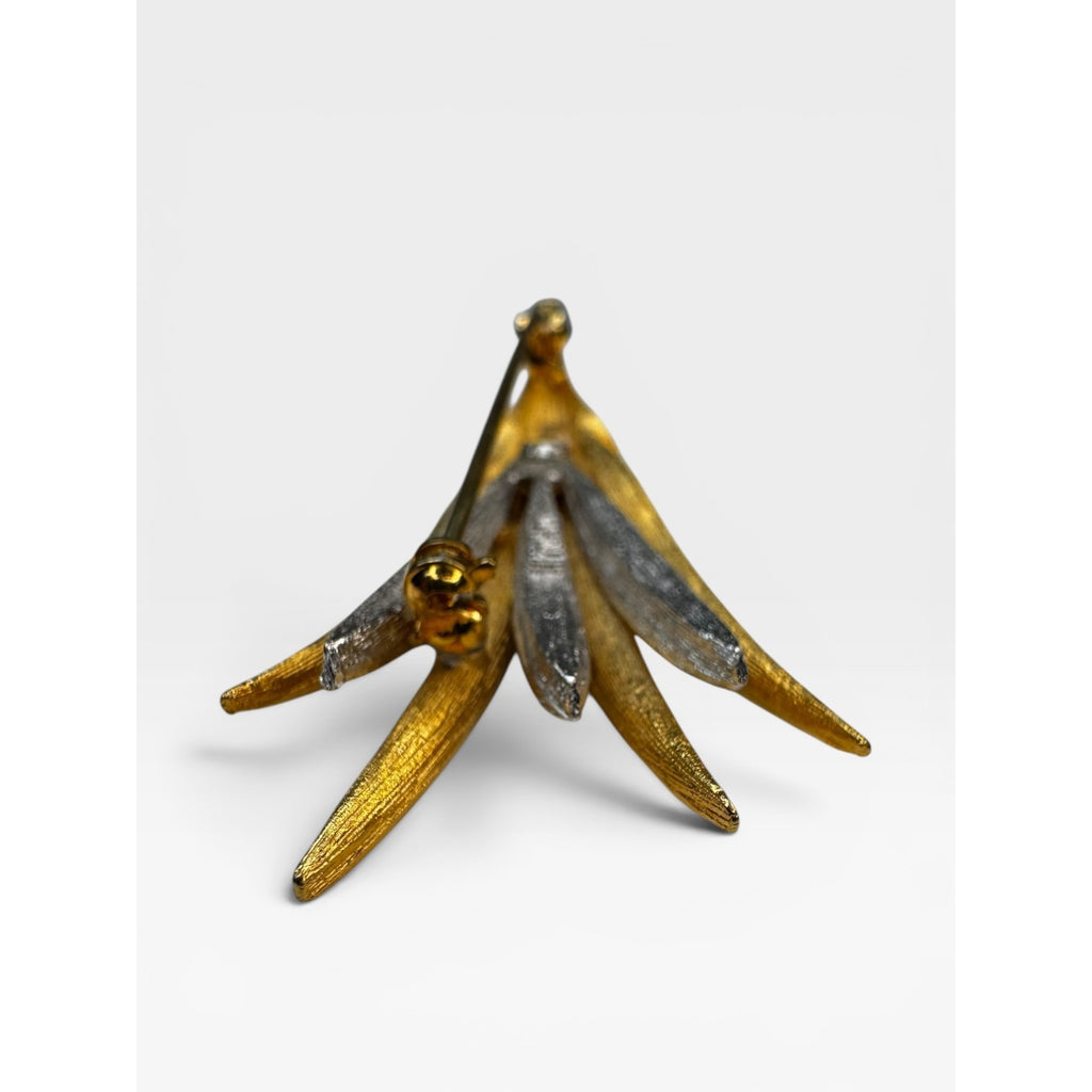 PIM Piscitelli Two Tone Wheat Sheaf Brooch Gold Silver Tone Spray Pin 1950s