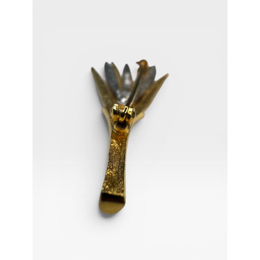 PIM Piscitelli Two Tone Wheat Sheaf Brooch Gold Silver Tone Spray Pin 1950s