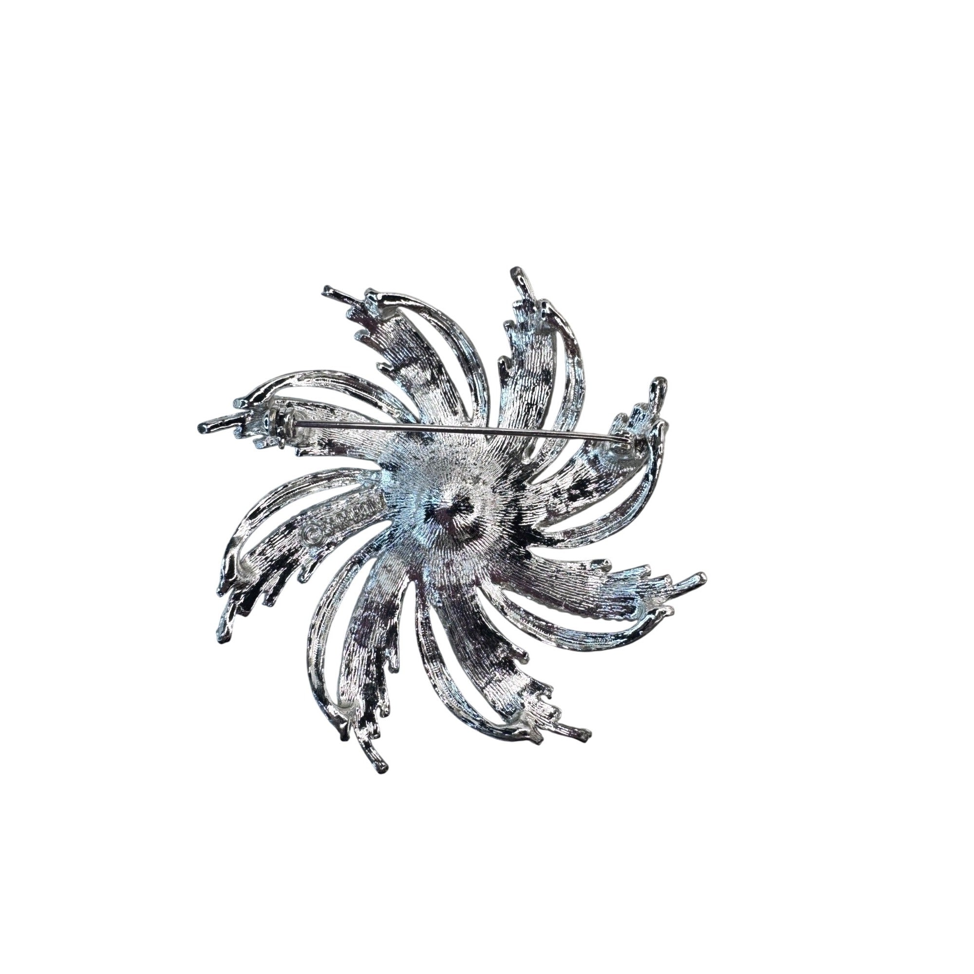 Sarah Coventry Silver Tone Pinwheel Flower Brooch 1962 Faux Pearl Vintage