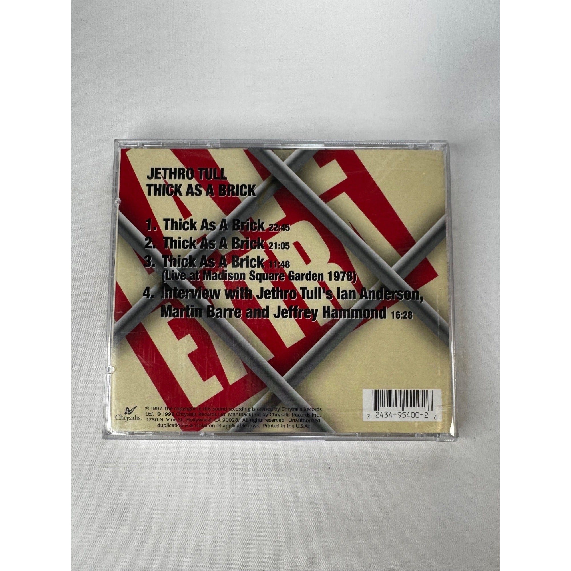 Jethro Tull Thick As A Brick Remastered Edition CD Chrysalis Records Prog Rock 1997