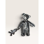 Vintage 1990s Lianna Silver Tone Textured Teddy Bear Dangle Brooch New