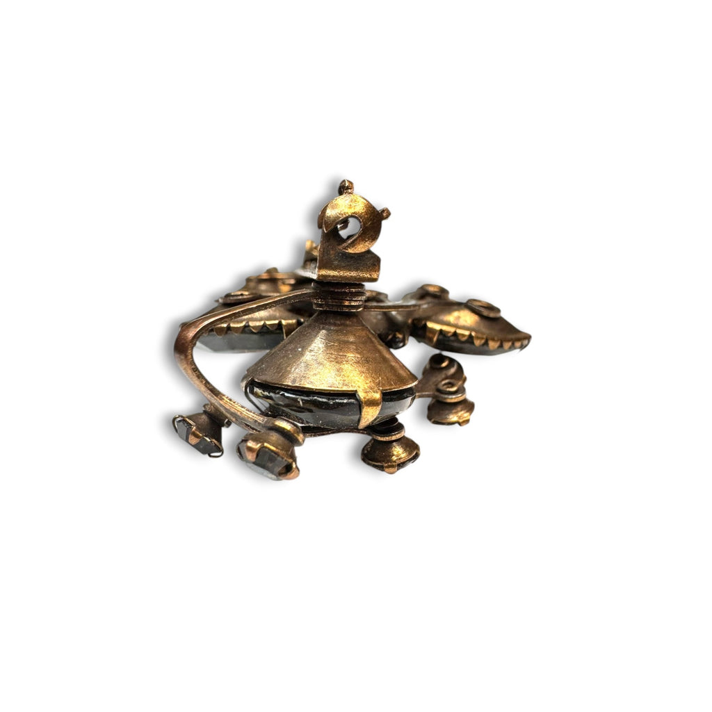 Molded Glass Rhinestone Brooch Amber Topaz Riveted UV Reactive Vintage