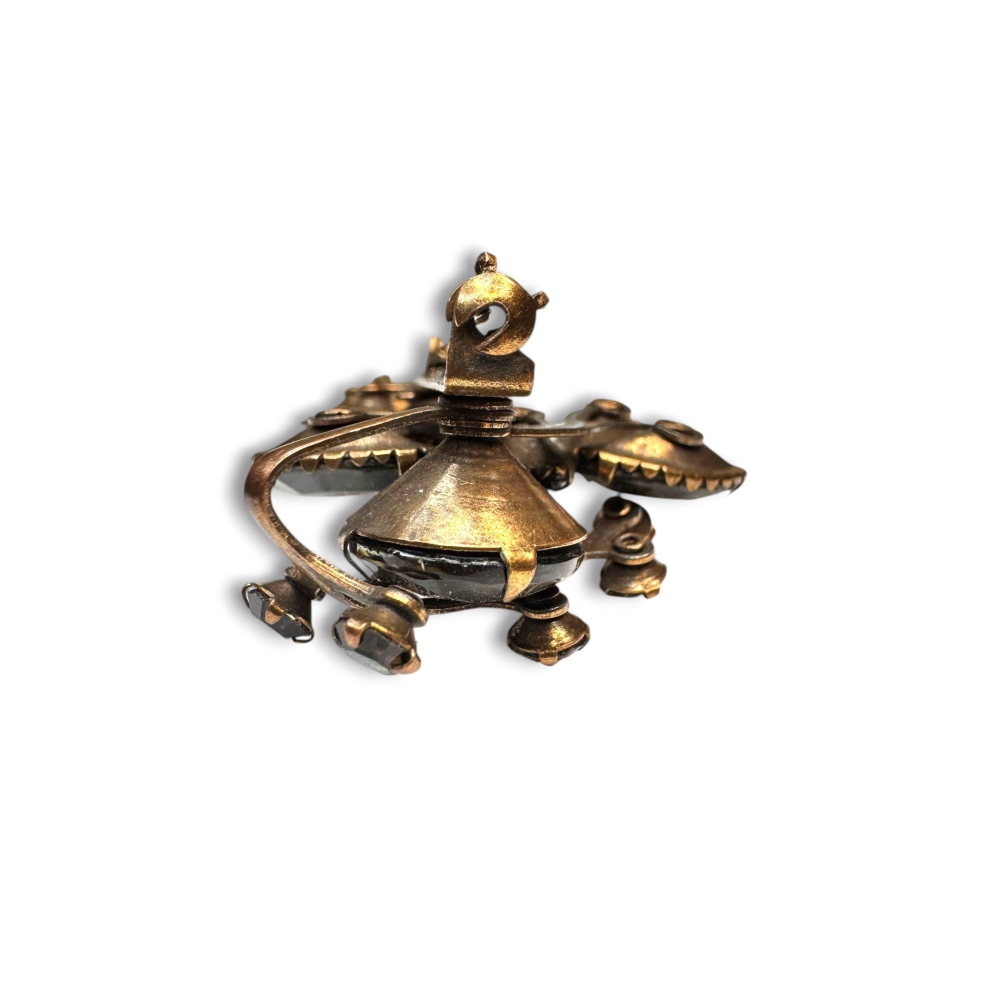 Molded Glass Rhinestone Brooch Amber Topaz Riveted UV Reactive Vintage