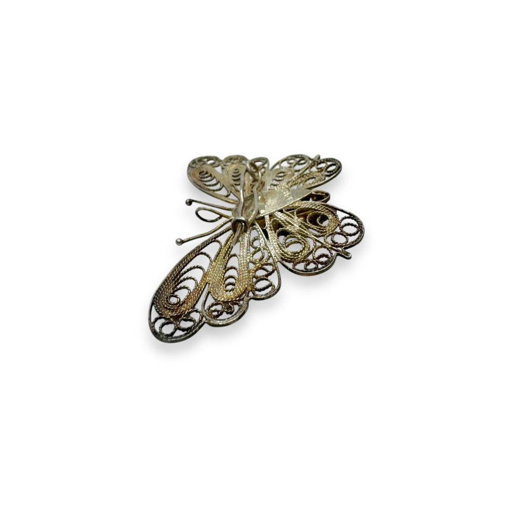 BAC Butterfly Filigree Sterling Silver Brooch Purple Crystal Vintage