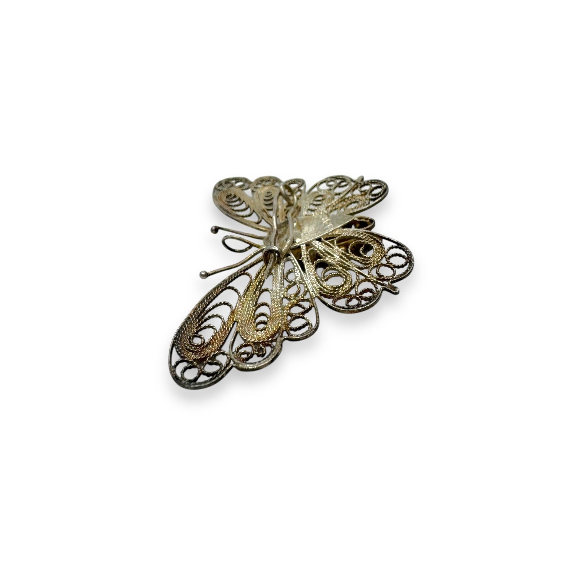 BAC Butterfly Filigree Sterling Silver Brooch Purple Crystal Vintage