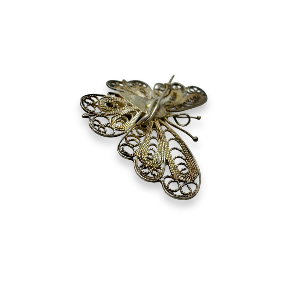 BAC Butterfly Filigree Sterling Silver Brooch Purple Crystal Vintage
