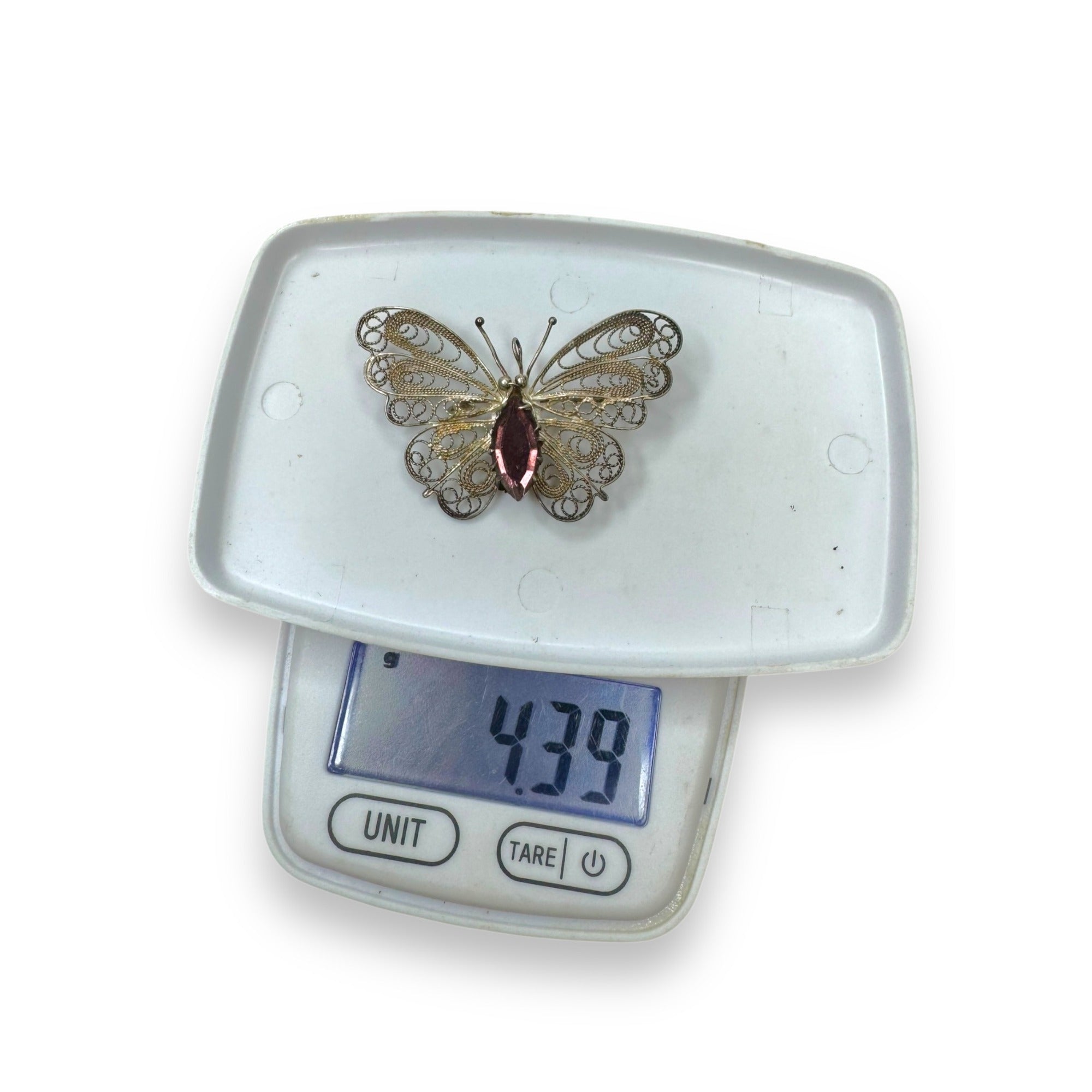 BAC Butterfly Filigree Sterling Silver Brooch Purple Crystal Vintage
