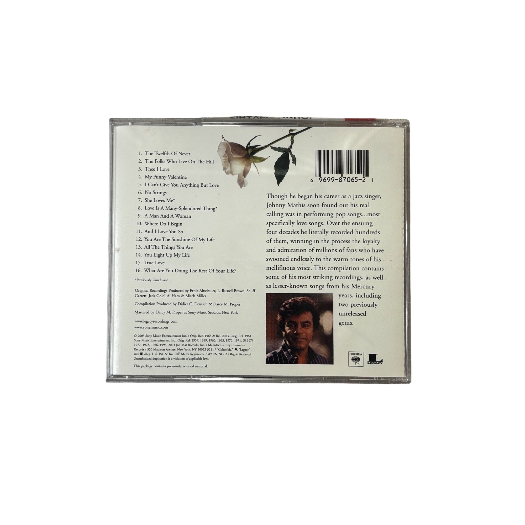Johnny Mathis Love Songs Pop Romantic Music CD 2001 Compilation Vintage 00s