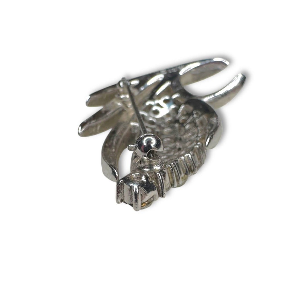 Crown Trifari Silvertone Clear Crystal Pave Corn Wheat Leaf Brooch