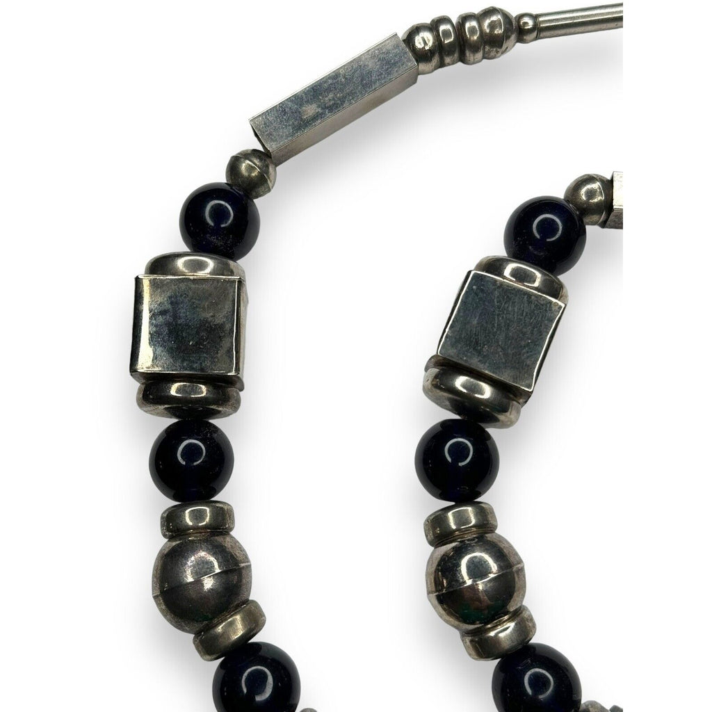 Vintage Tribal Silver Tone Statement Necklace Elephant Pendant Blue Beads 28in