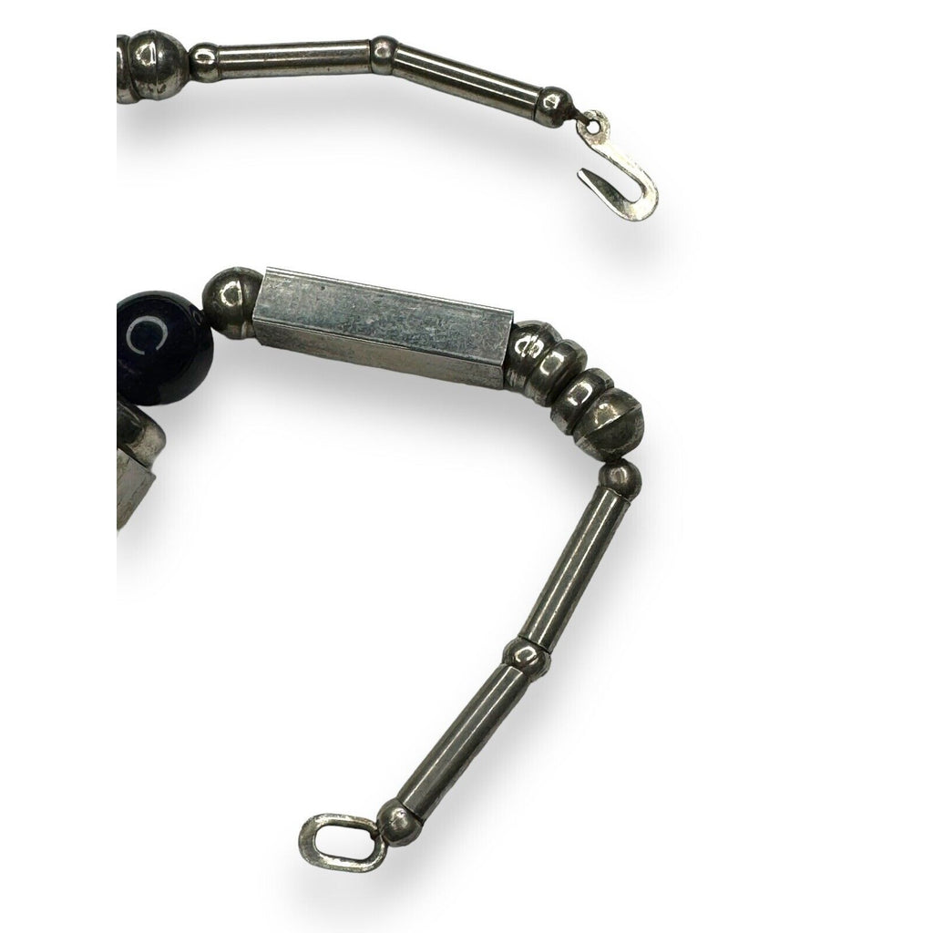 Vintage Tribal Silver Tone Statement Necklace Elephant Pendant Blue Beads 28in