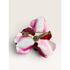 1970s Fuchsia Pink Enamel Flower Brooch Layered Floral Faux Pearl Vintage