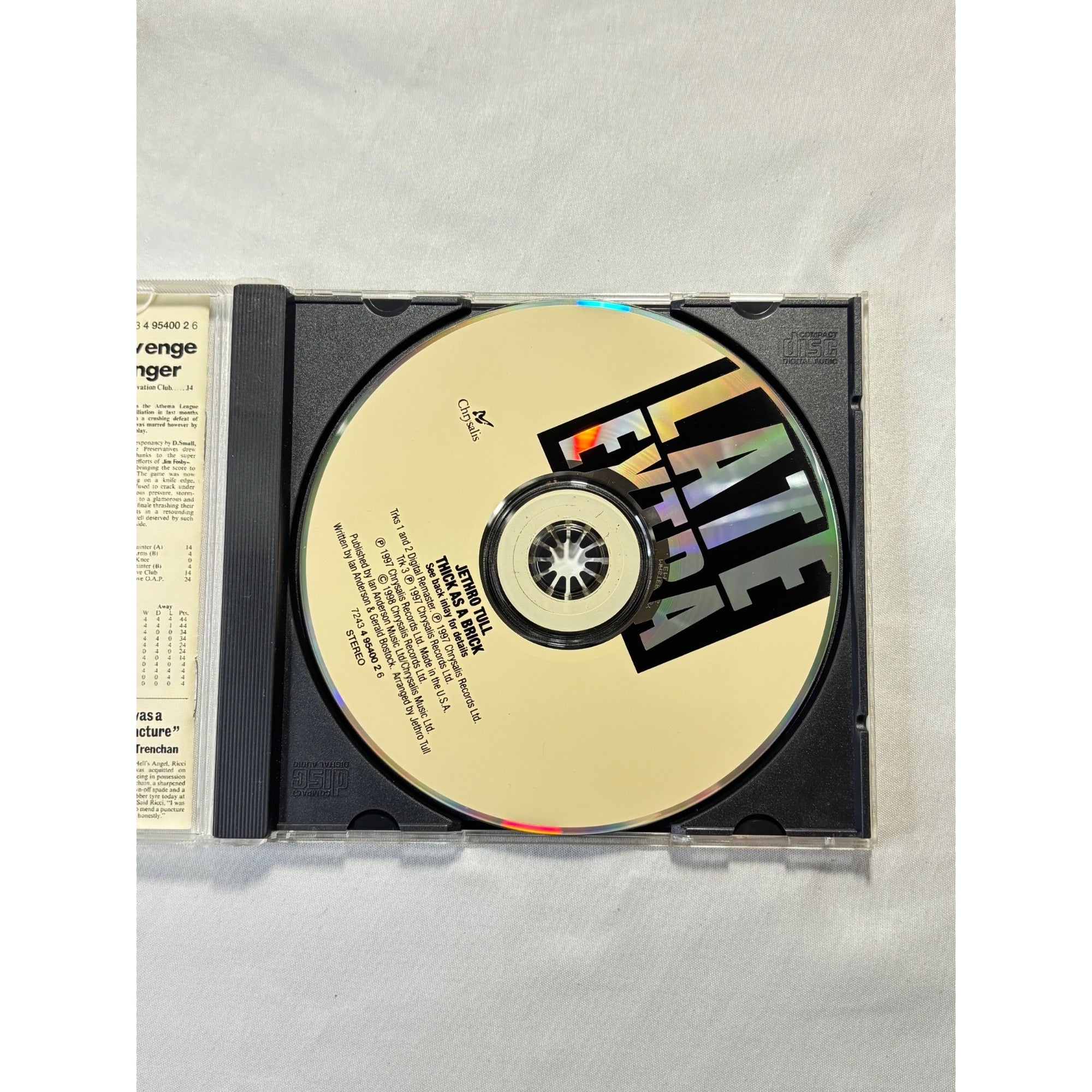 Jethro Tull Thick As A Brick 1997 CD Digital Remaster Chrysalis Records Prog Rock Pre-Owned