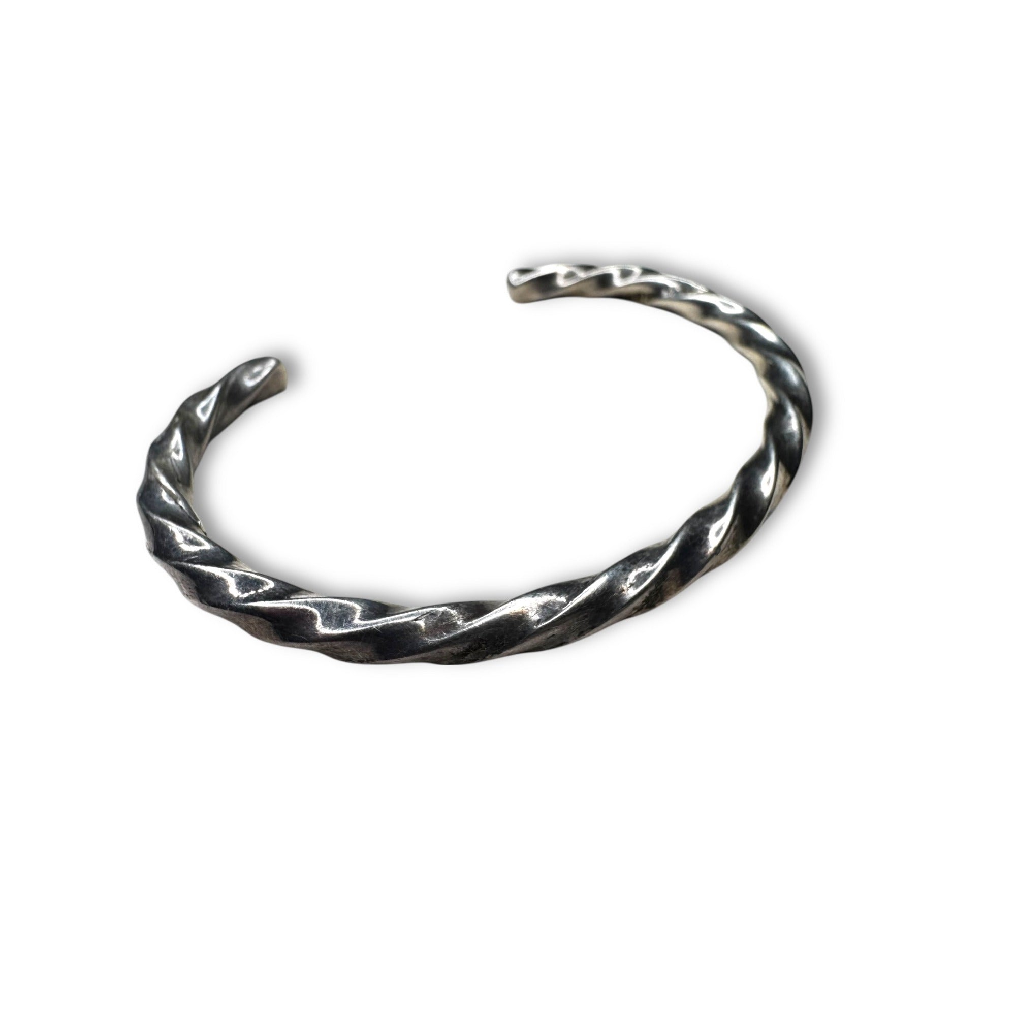 Mexican Sterling Silver Twisted Cuff Bracelet Heavy Rigid Open Cuff