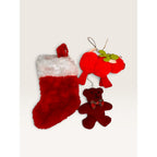 Felt Reindeer Bear Faux Fur Stocking Plush Ornaments Lot of 3 Vintage 80s