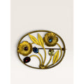 Gold Tone Floral Openwork Oval Brooch Multicolor Faceted Glass Crystals Art Deco