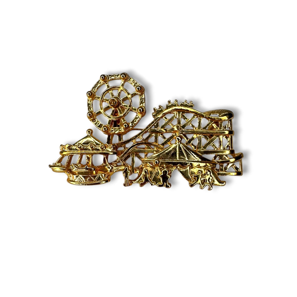 Amusement Park Theme Gold Tone AJC Brooch 1.48" x 2.55"