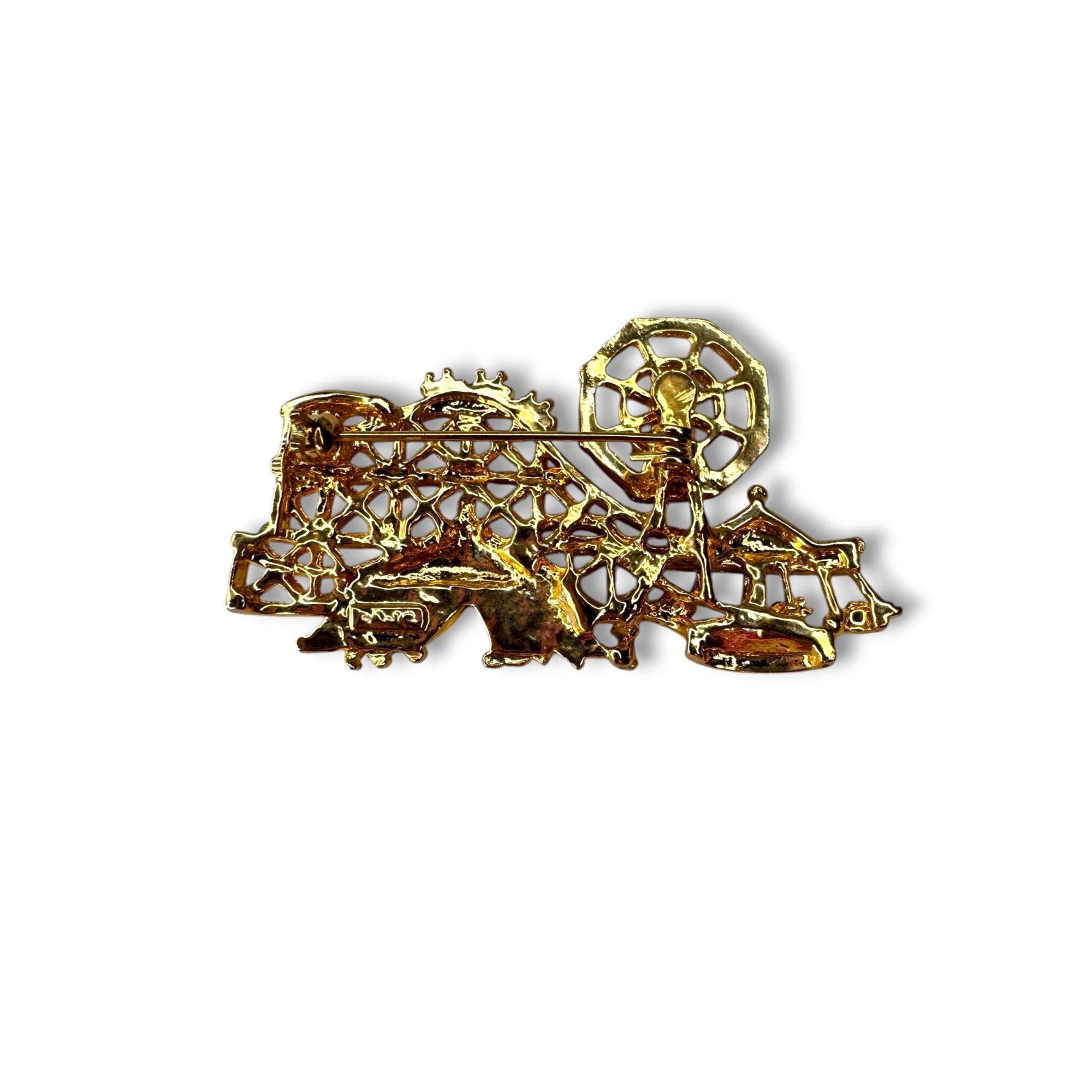 Amusement Park Theme Gold Tone AJC Brooch 1.48" x 2.55"