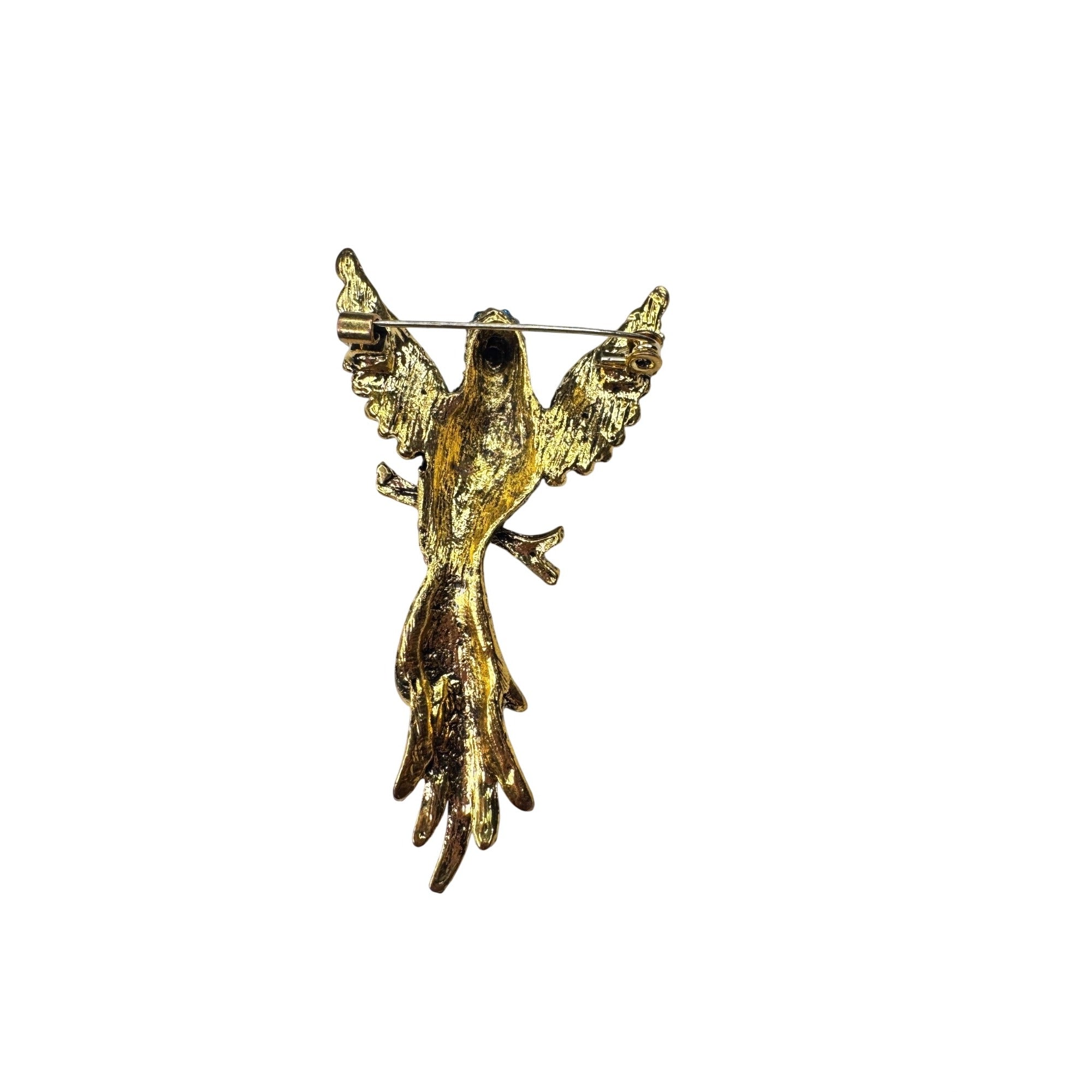 Unsigned Crystal Hummingbird Brooch Pink Blue Rhinestone Gold Tone Modern