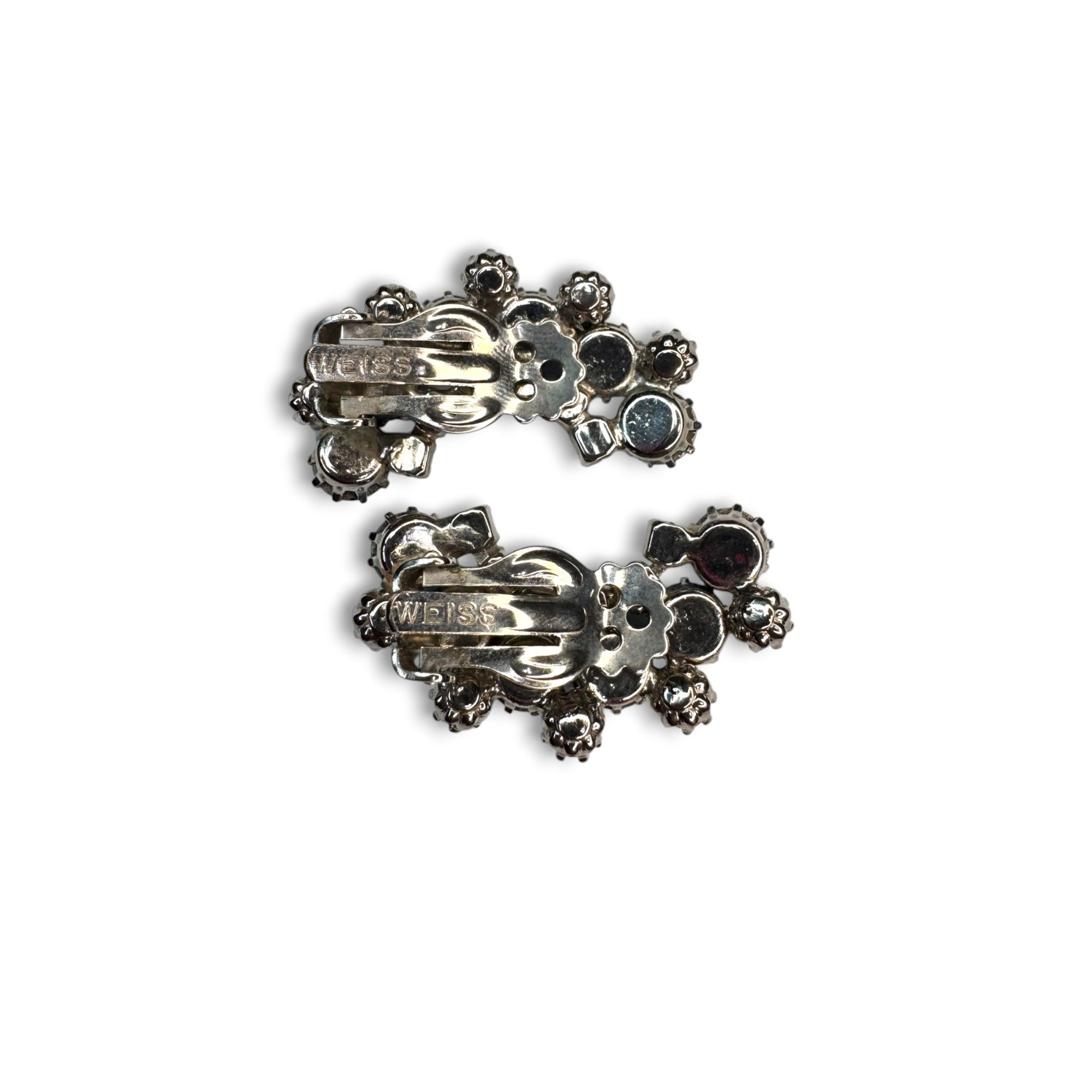 Weiss Blue Rhinestone Climber Earrings Vintage 1950s Clip On Vintage Mid Century