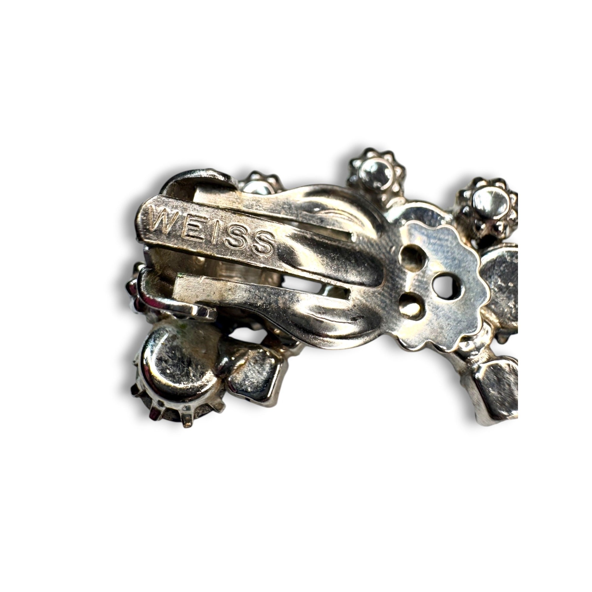 Weiss Blue Rhinestone Climber Earrings Vintage 1950s Clip On Vintage Mid Century